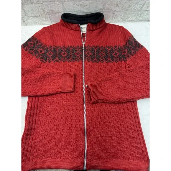 New Susan Fosse Cardigan Aluoen Norway Wool Full Zip Sweater Red Black Small